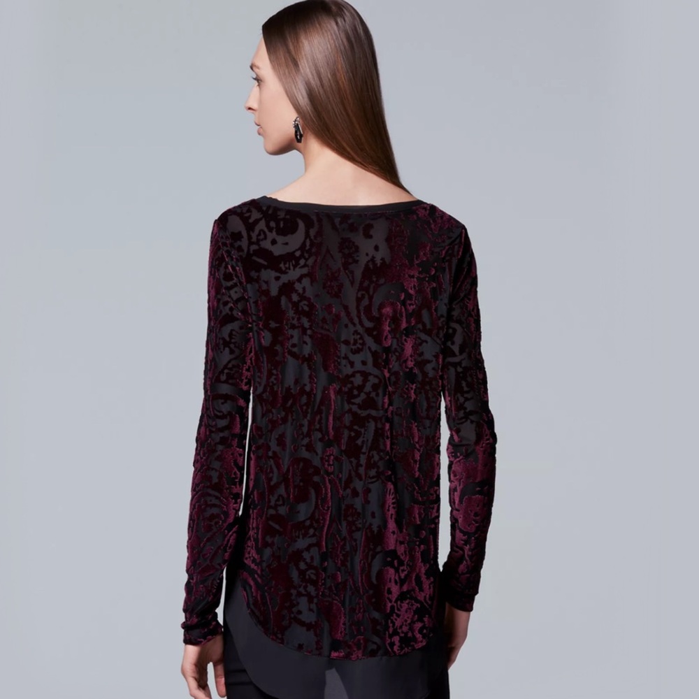 Simply Vera Vera Wang Velvet Burnout Top Chiffon Hem Long Sleeves Size Small